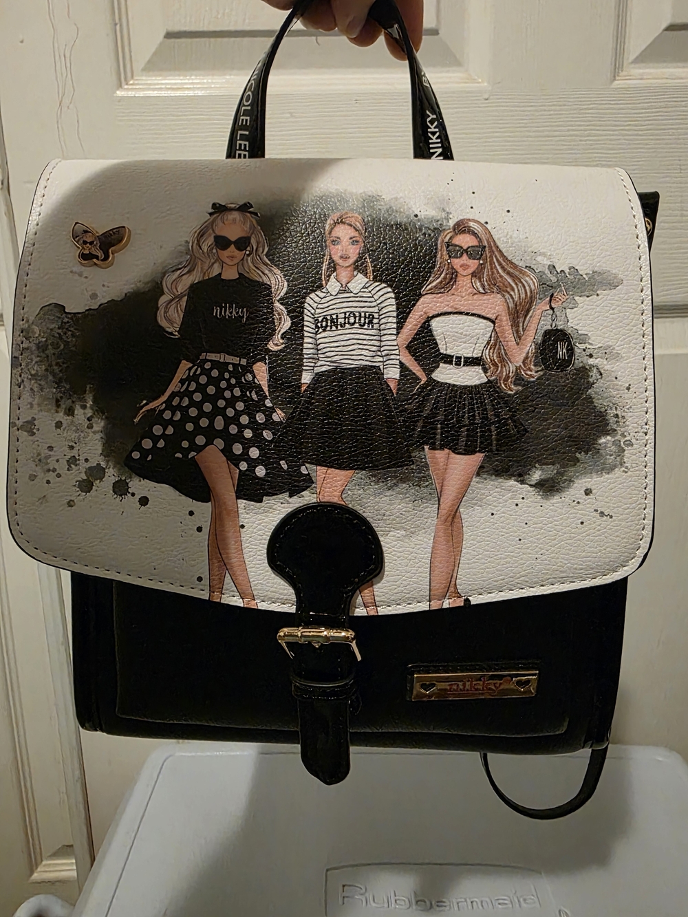 Nicole Lee Black & White Fashion Girls Convertible Backpack - Picture 5 of 8